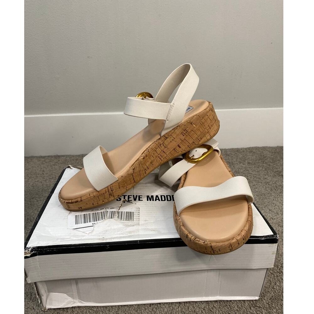 New Steve Madden Sedonah Bone Platform Wedge Sandals Size 9